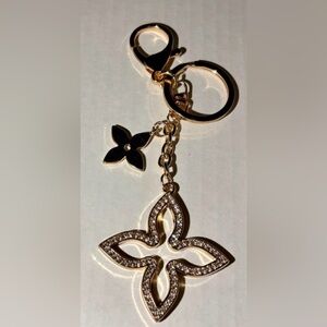 Gold and Black Bag Charm/ Keychain with Crystal Accents